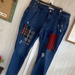 Patchwork Skinny Jeans - Blue